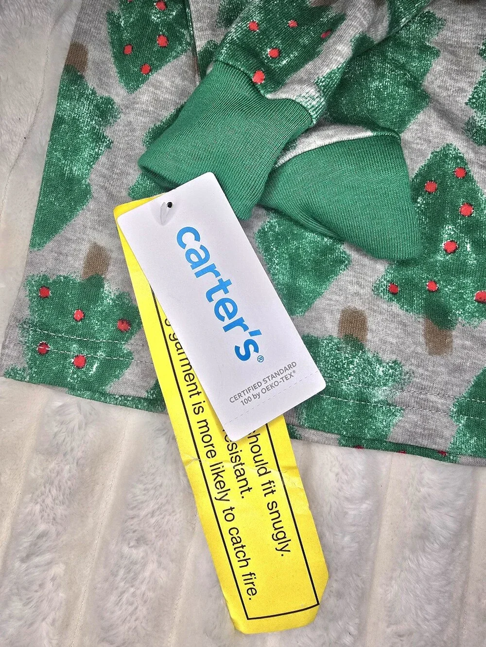 Carter's Green Festive Tree Print Kids Pajama Set with Red Dot Accents 4T NWT